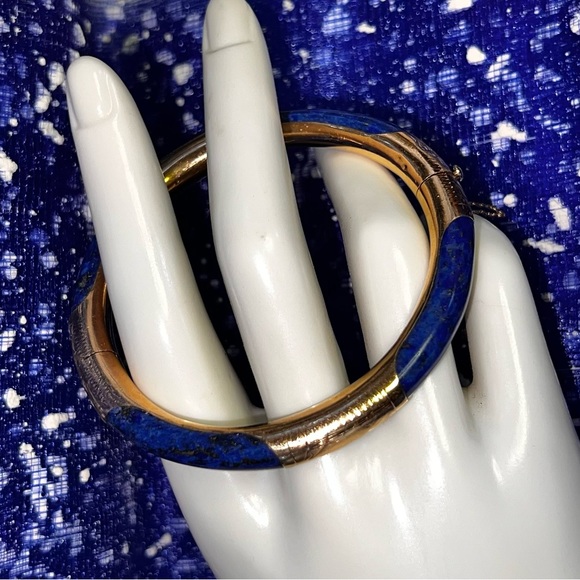 14K Gold Lapis Bangle Bracelet - Picture 2 of 16